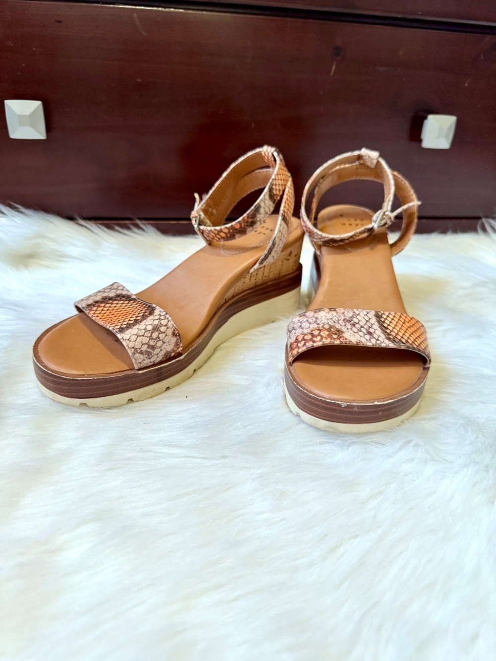 A New Day Snake Print Cork Platform Wedge Ankle Strap Sandals Size 7.5 - Picture 12 of 12